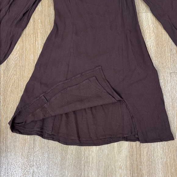 Aritzia Wilfred Novella Long Puff Sleeve Mini Dress Chocolate Mocha Brown size 4 - Picture 9 of 15
